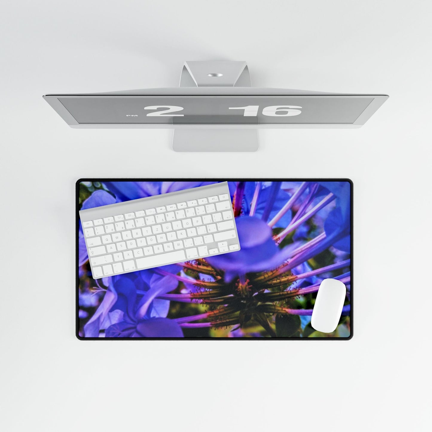 Blue hydrangea stem desk mat mouse pad – floral extended office pad