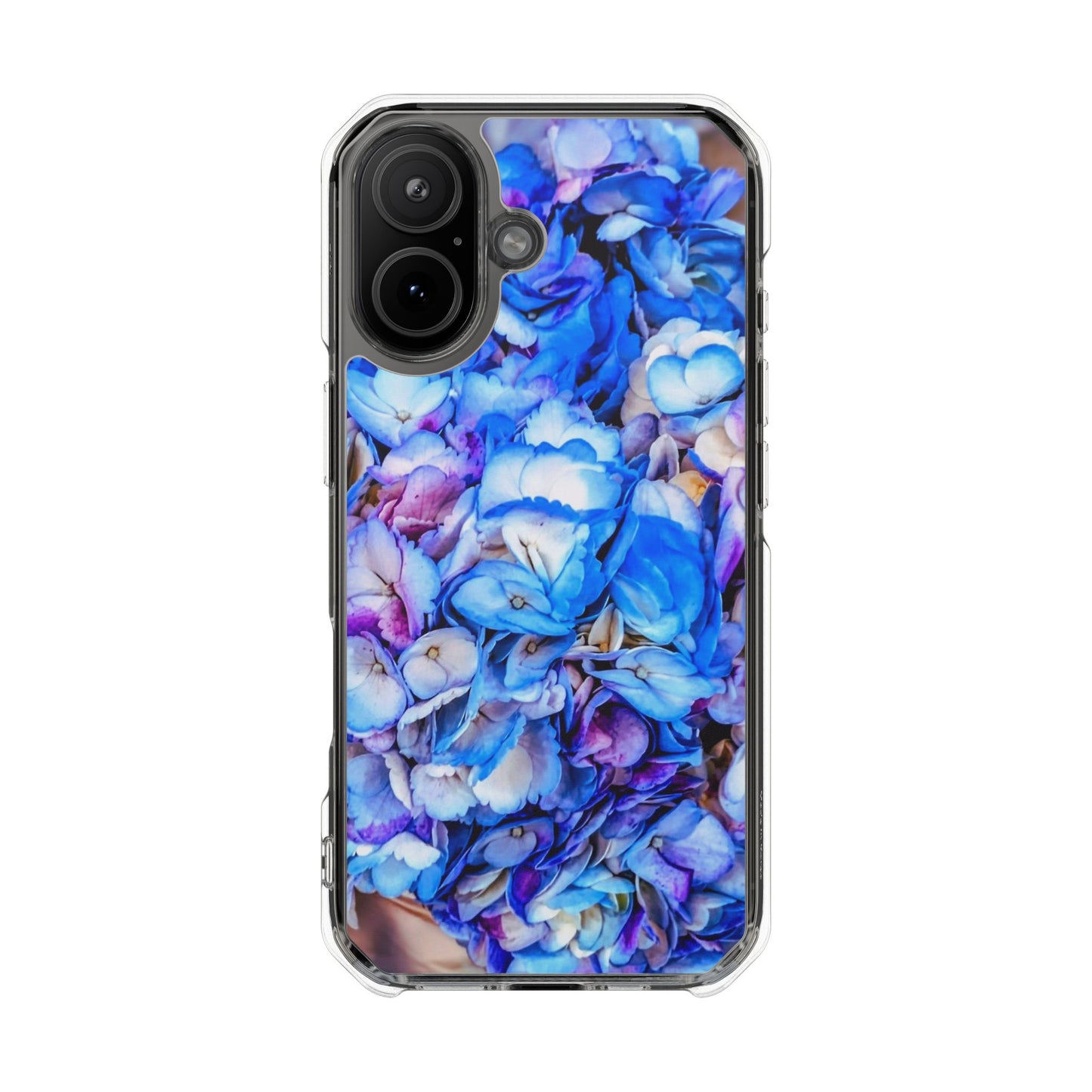 Vibrant Blue Hydrangea Bouquet iPhone 17 Case | Real Floral Inspired MagSafe Clear