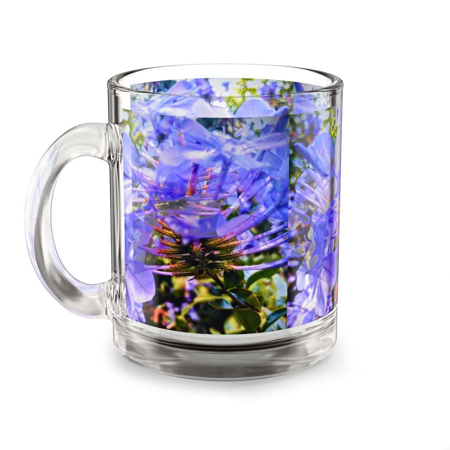Blue Hydrangea Stem Glass Mug - 10oz Floral Coffee Cup