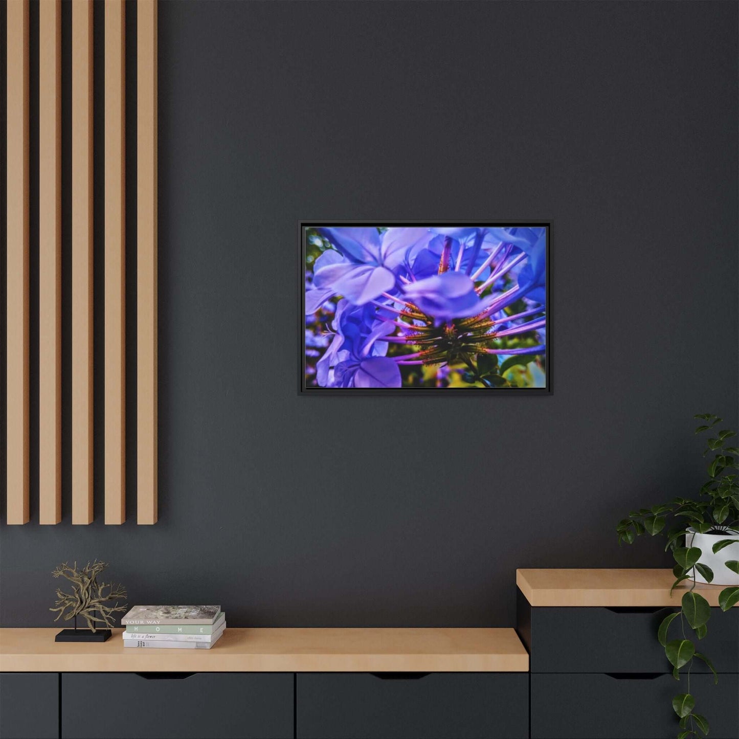 Blue Hydrangea Stem Matte Canvas Wall Art — Vibrant Close-Up Botanical Floral Print