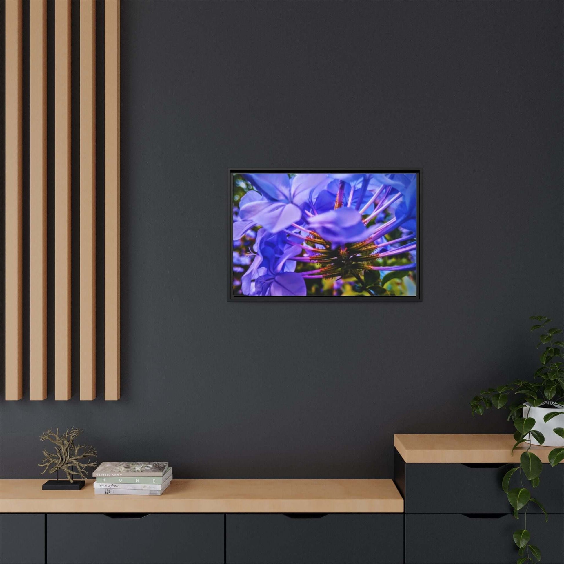 Blue Hydrangea Stem Matte Canvas Wall Art — Vibrant Close-Up Botanical Floral Print