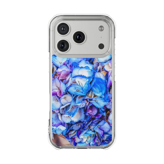 Vibrant Blue Hydrangea Bouquet iPhone 17 Air Pro Case | Real Floral Inspired MagSafe Clear