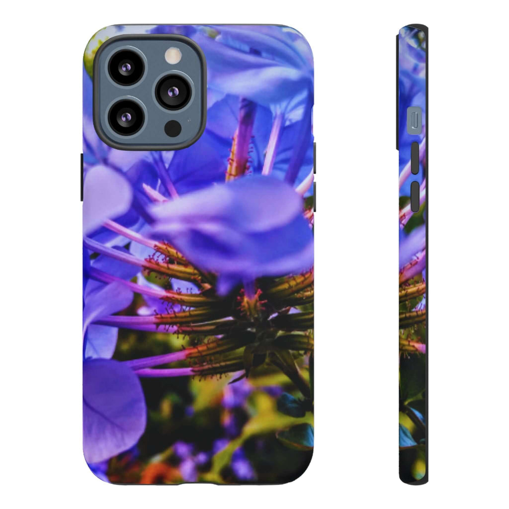blue hydrangea stem protective case - vivid blue hydrangea stem design on slim dual-layer phone case with 3D print finish