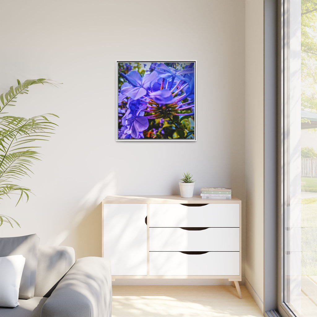 Blue Hydrangea Stem Matte Canvas Wall Art — Vibrant Close-Up Botanical Floral Print