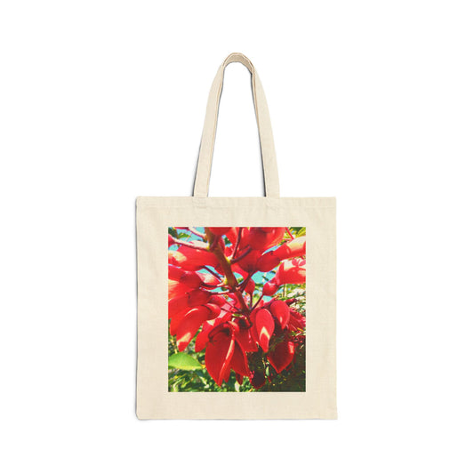 Red Cockspur Tree Art Tote Bag – Bold Botanical Print Canvas Shopping Bag – Perfect Plant Lover Gift