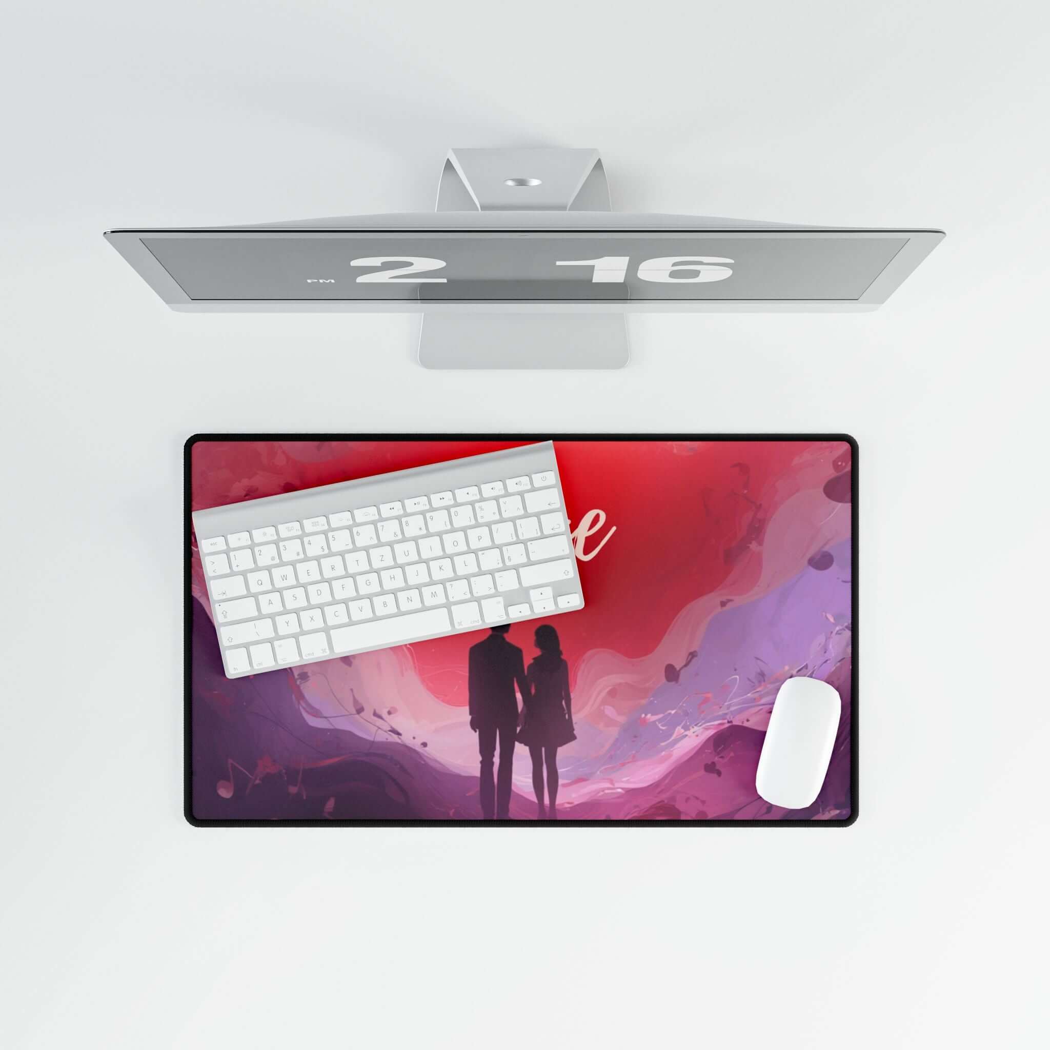 Couple Silhouette Love Desk Mat – Romantic large mousepad with matching couple silhouette, perfect for gaming or office use