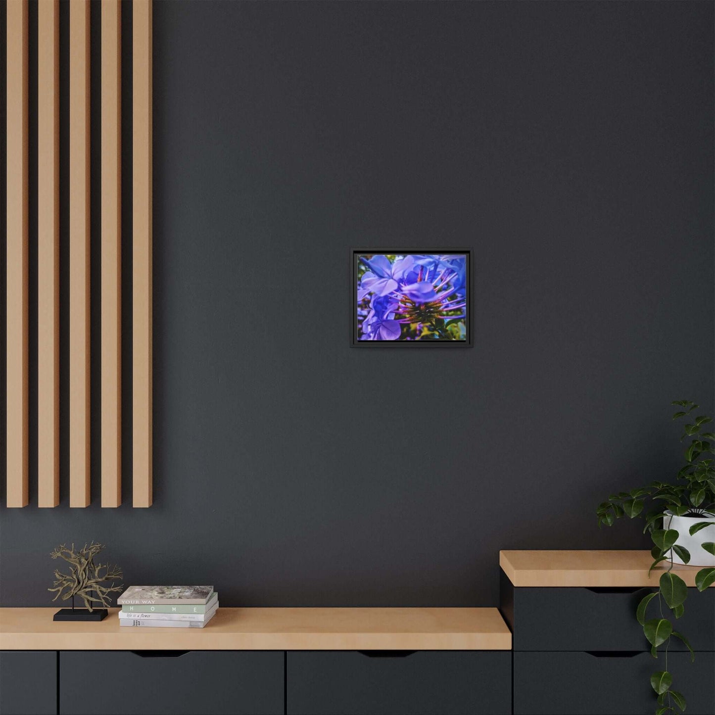 Blue Hydrangea Stem Matte Canvas Wall Art — Vibrant Close-Up Botanical Floral Print
