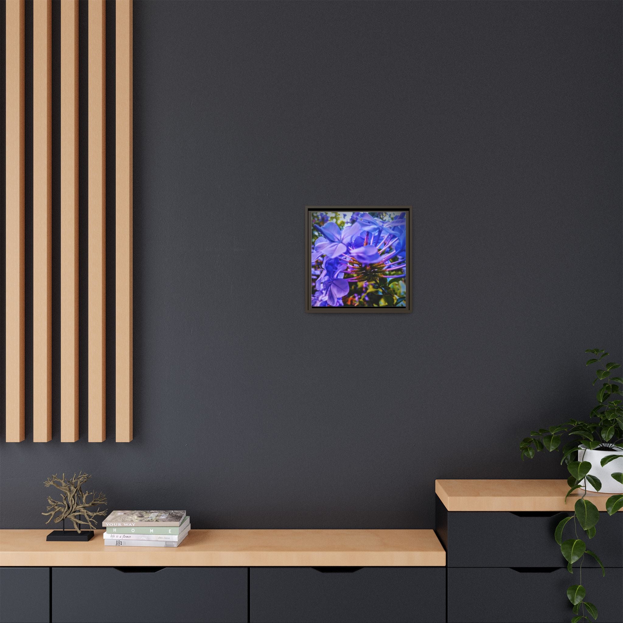 Blue Hydrangea Stem Matte Canvas Wall Art — Vibrant Close-Up Botanical Floral Print
