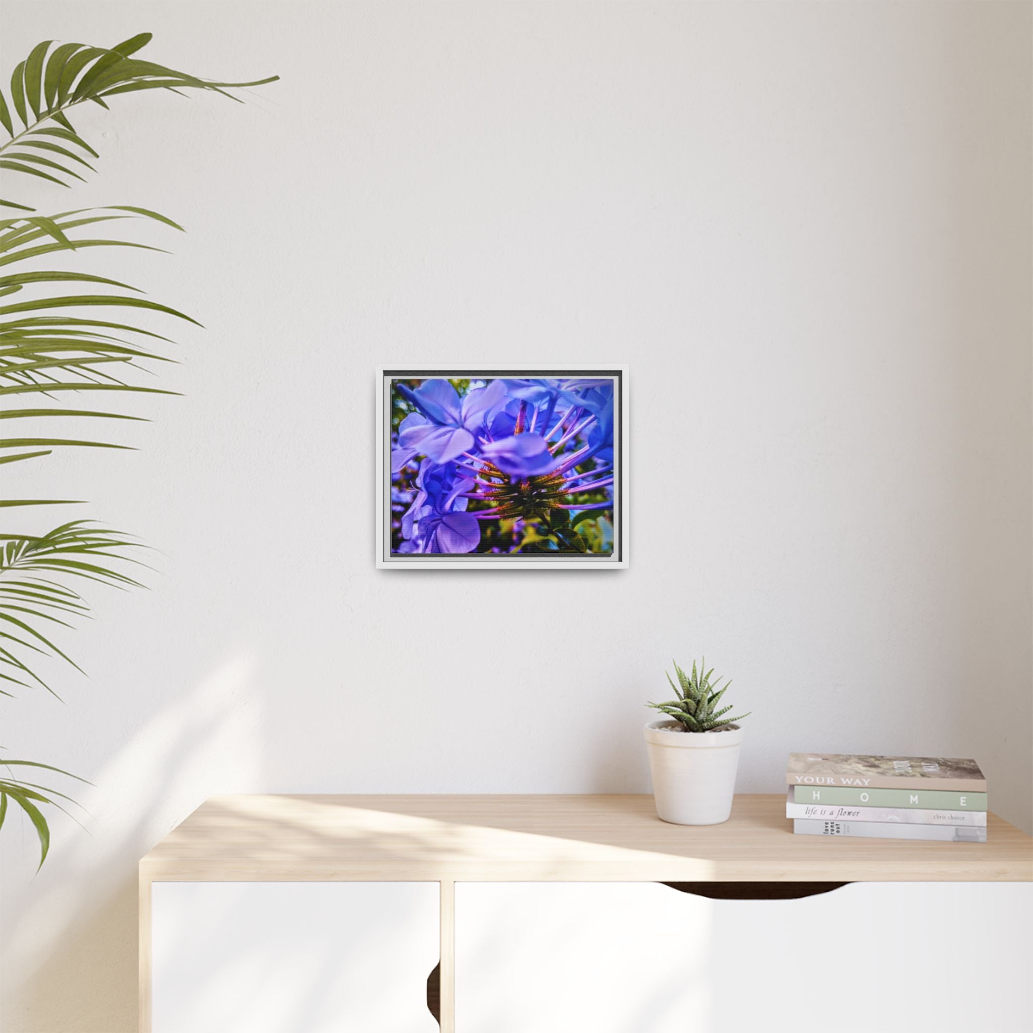 Blue Hydrangea Stem Matte Canvas Wall Art — Vibrant Close-Up Botanical Floral Print