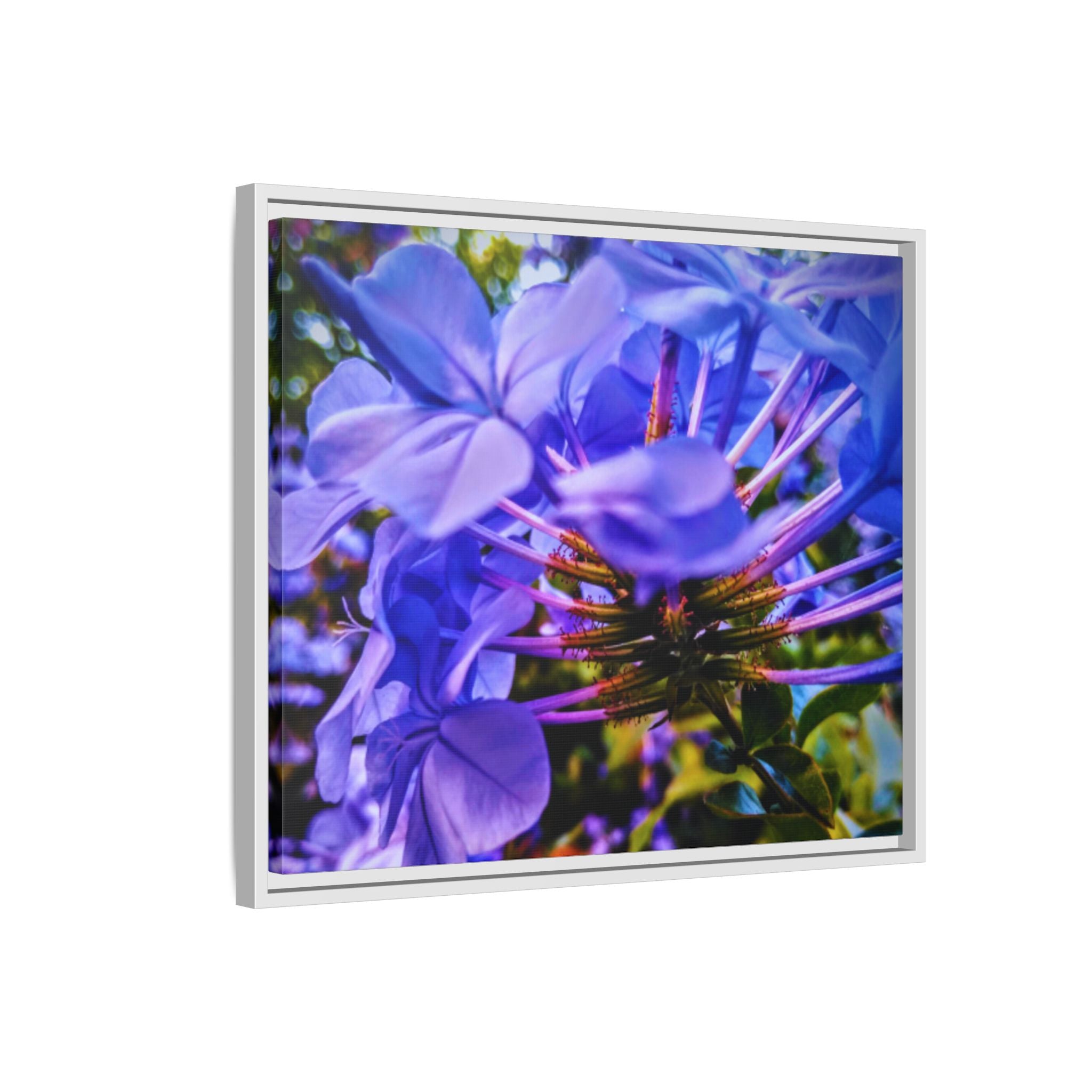 Blue Hydrangea Stem Matte Canvas Wall Art — Vibrant Close-Up Botanical Floral Print