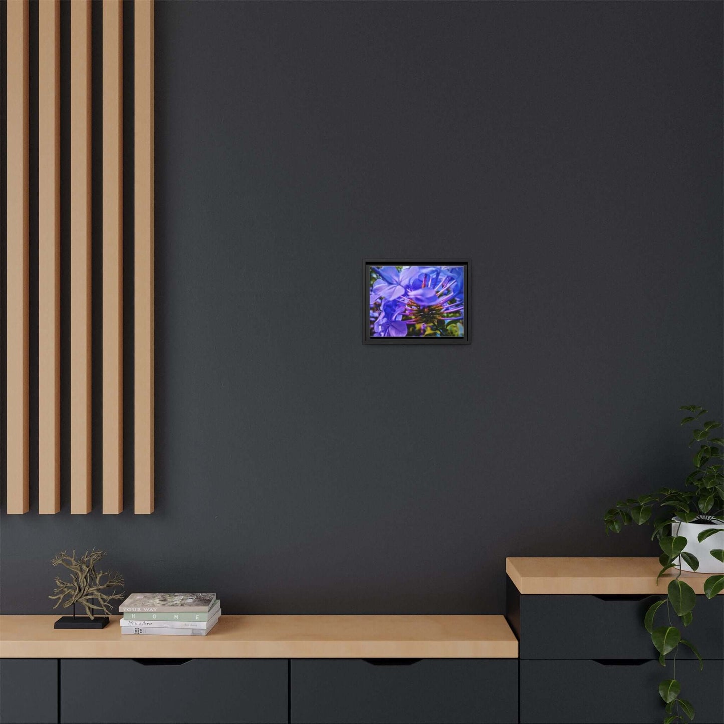 Blue Hydrangea Stem Matte Canvas Wall Art — Vibrant Close-Up Botanical Floral Print