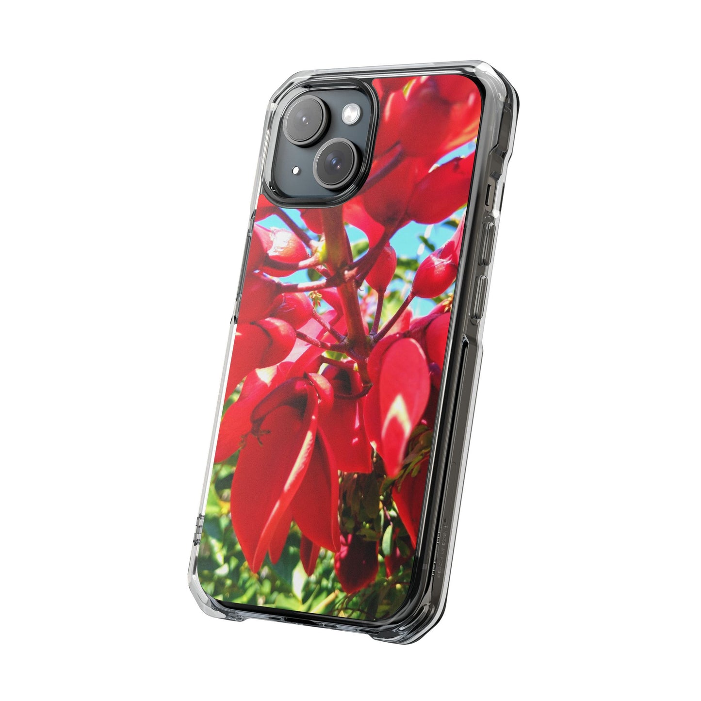 Red Cockspur Tree iPhone 15 Case | MagSafe Clear Magnetic Impact Cover