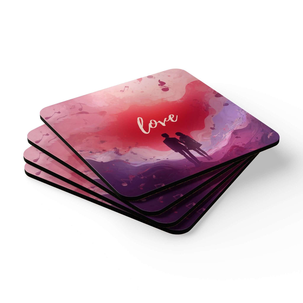 Couple Silhouette Love Cork Coasters Set of 4 - Romantic Gift