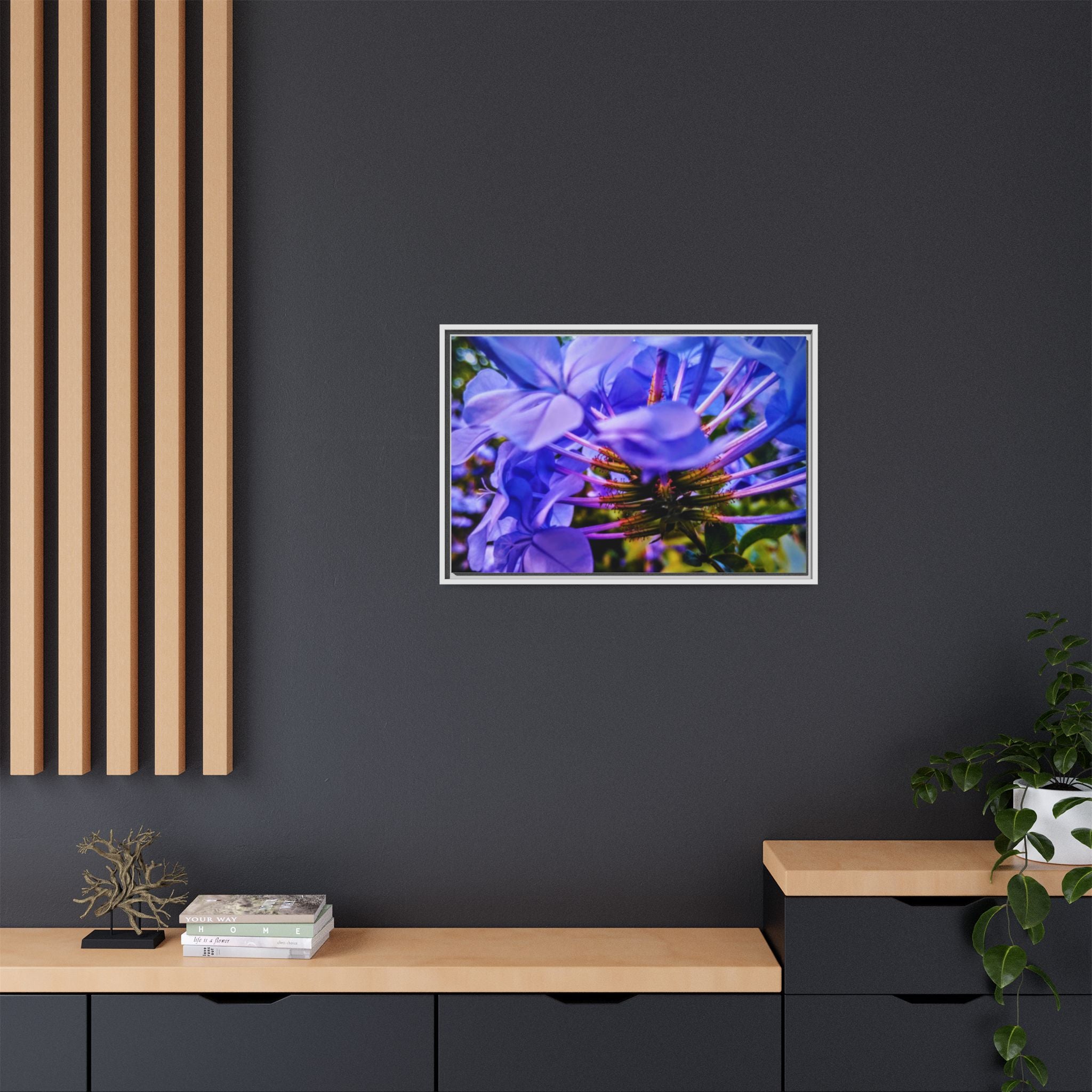 Blue Hydrangea Stem Matte Canvas Wall Art — Vibrant Close-Up Botanical Floral Print