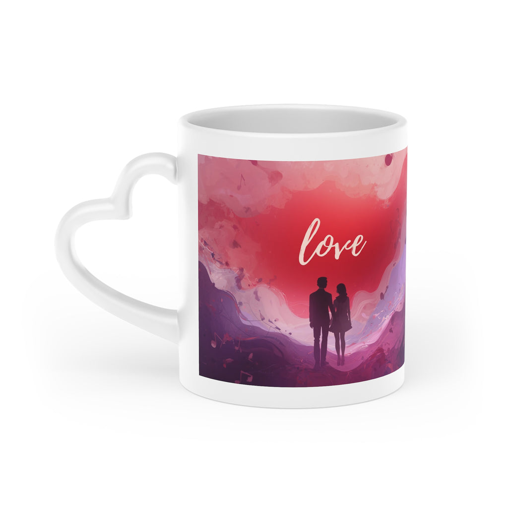 Love Silhouette Heart-Shaped Mug | Romantic Abstract Watercolor