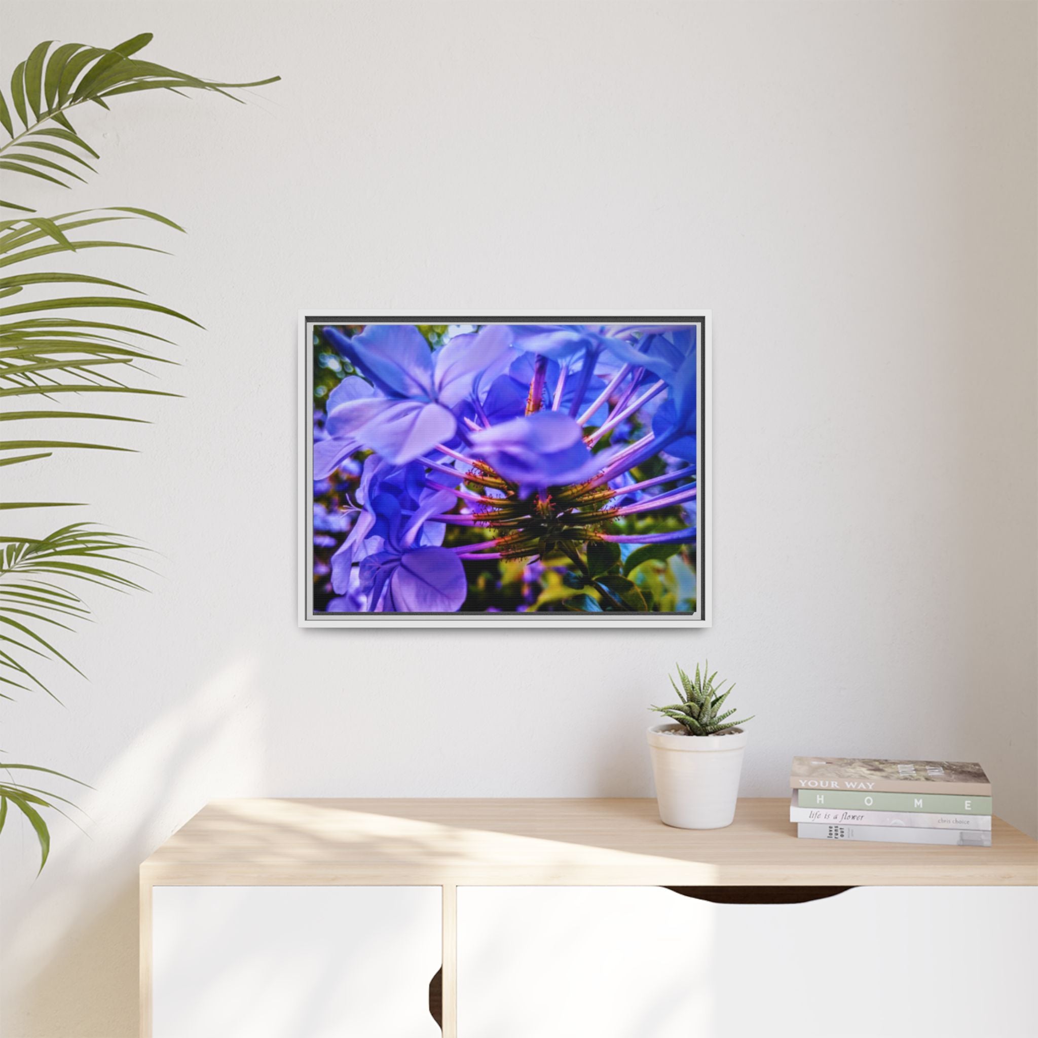 Blue Hydrangea Stem Matte Canvas Wall Art — Vibrant Close-Up Botanical Floral Print