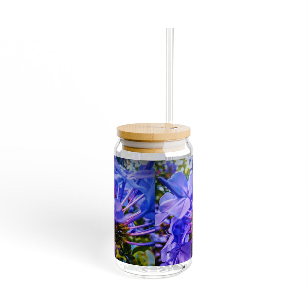 Blue Hydrangea Stem  Sipper Glass — 16oz Portable Tumbler with Straw