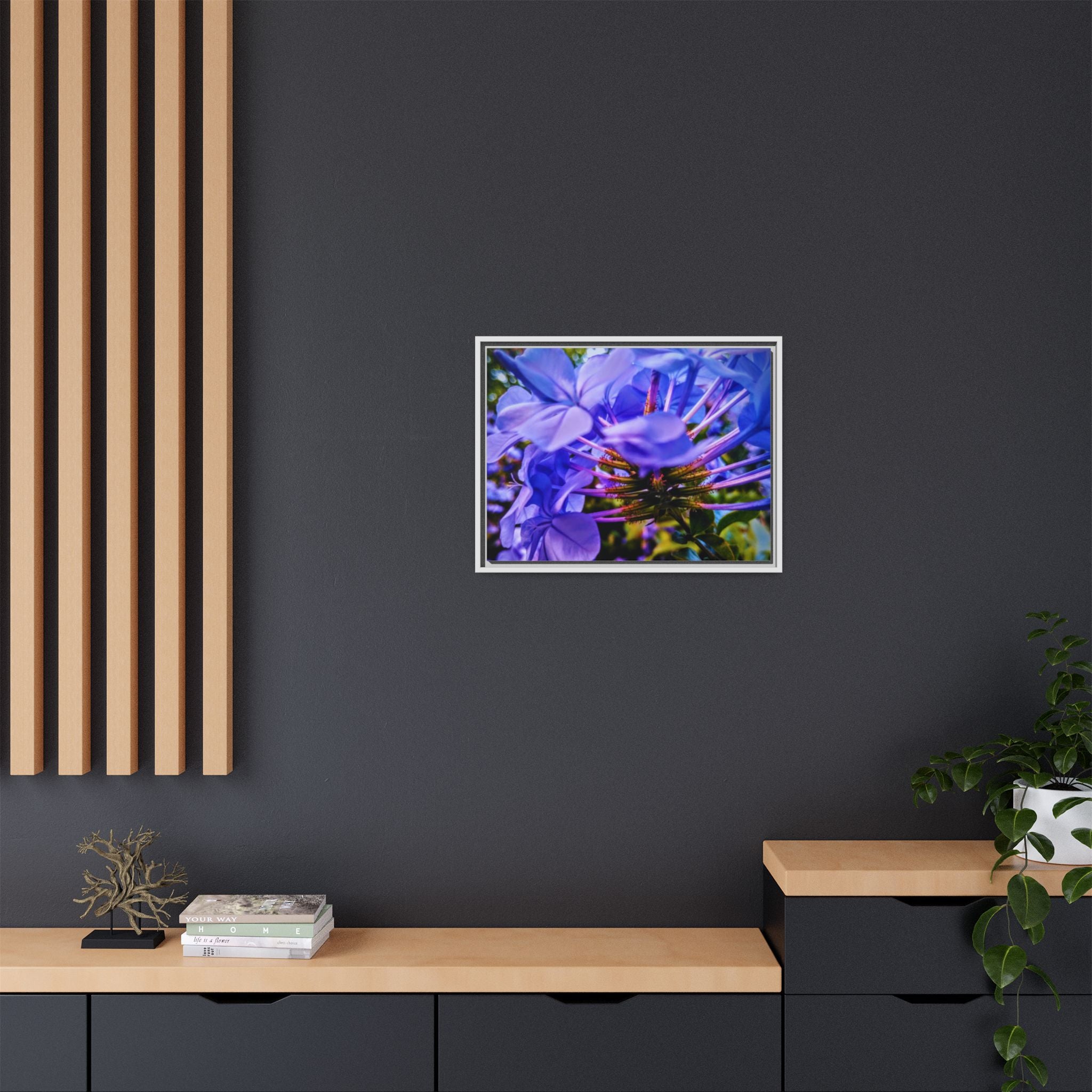 Blue Hydrangea Stem Matte Canvas Wall Art — Vibrant Close-Up Botanical Floral Print