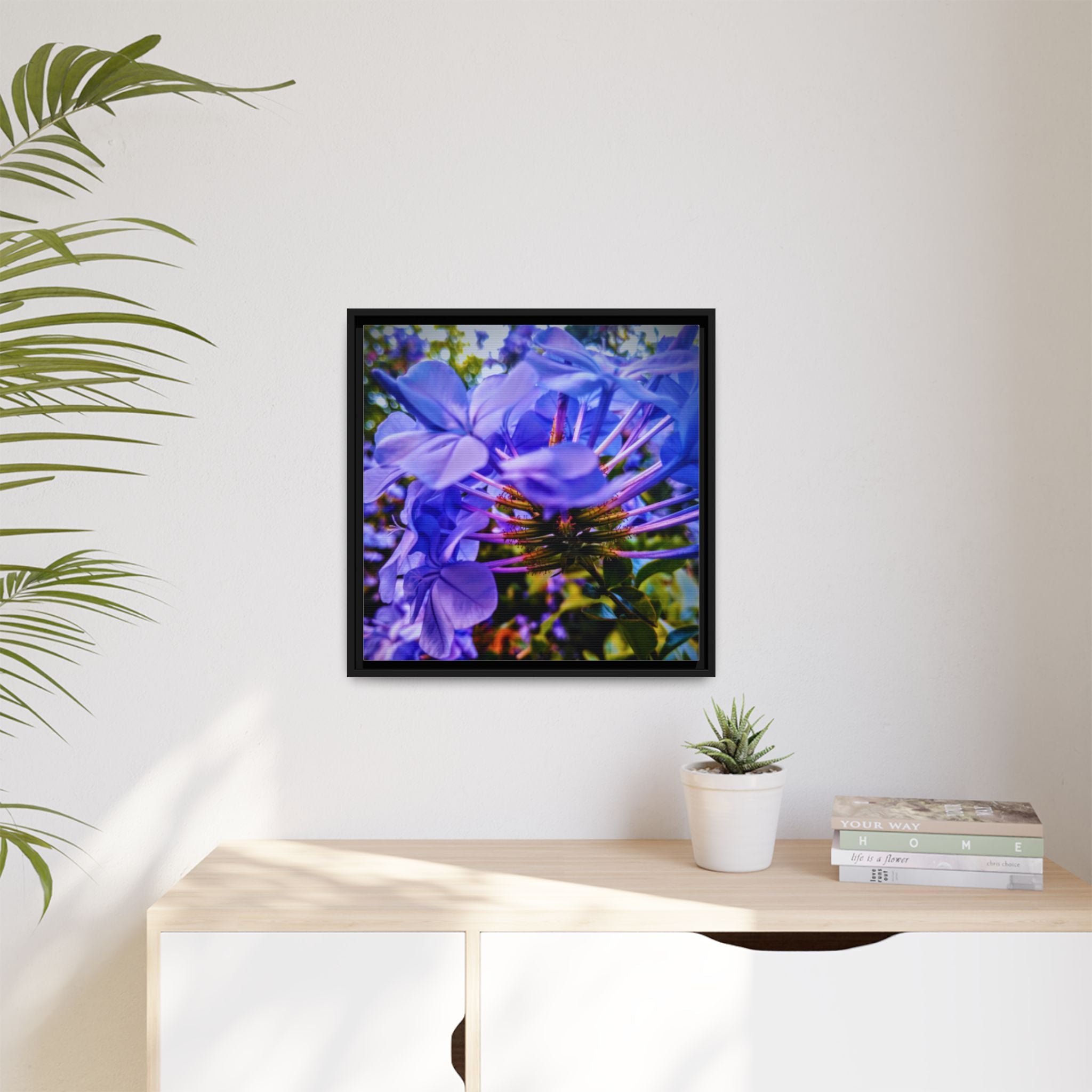 Blue Hydrangea Stem Matte Canvas Wall Art — Vibrant Close-Up Botanical Floral Print