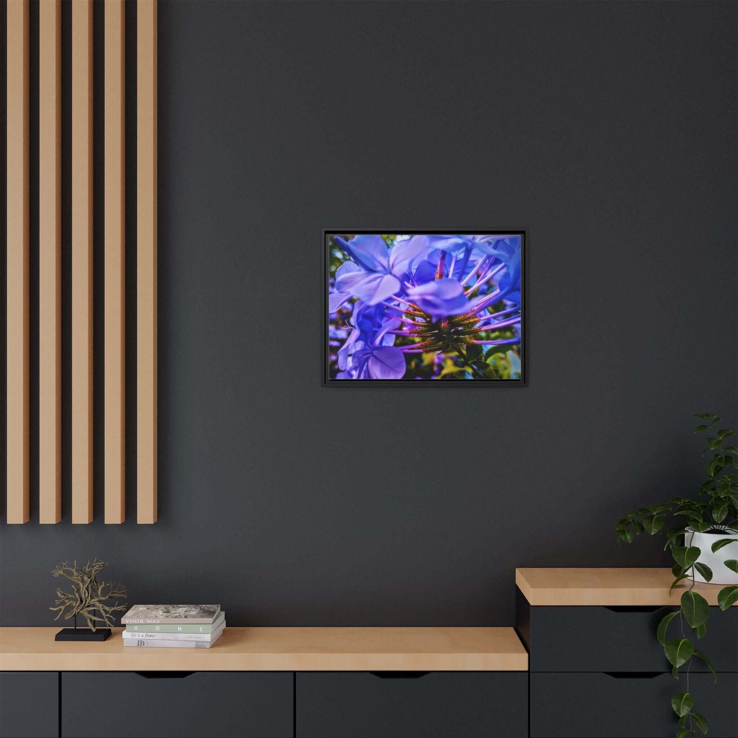 Blue Hydrangea Stem Matte Canvas Wall Art — Vibrant Close-Up Botanical Floral Print