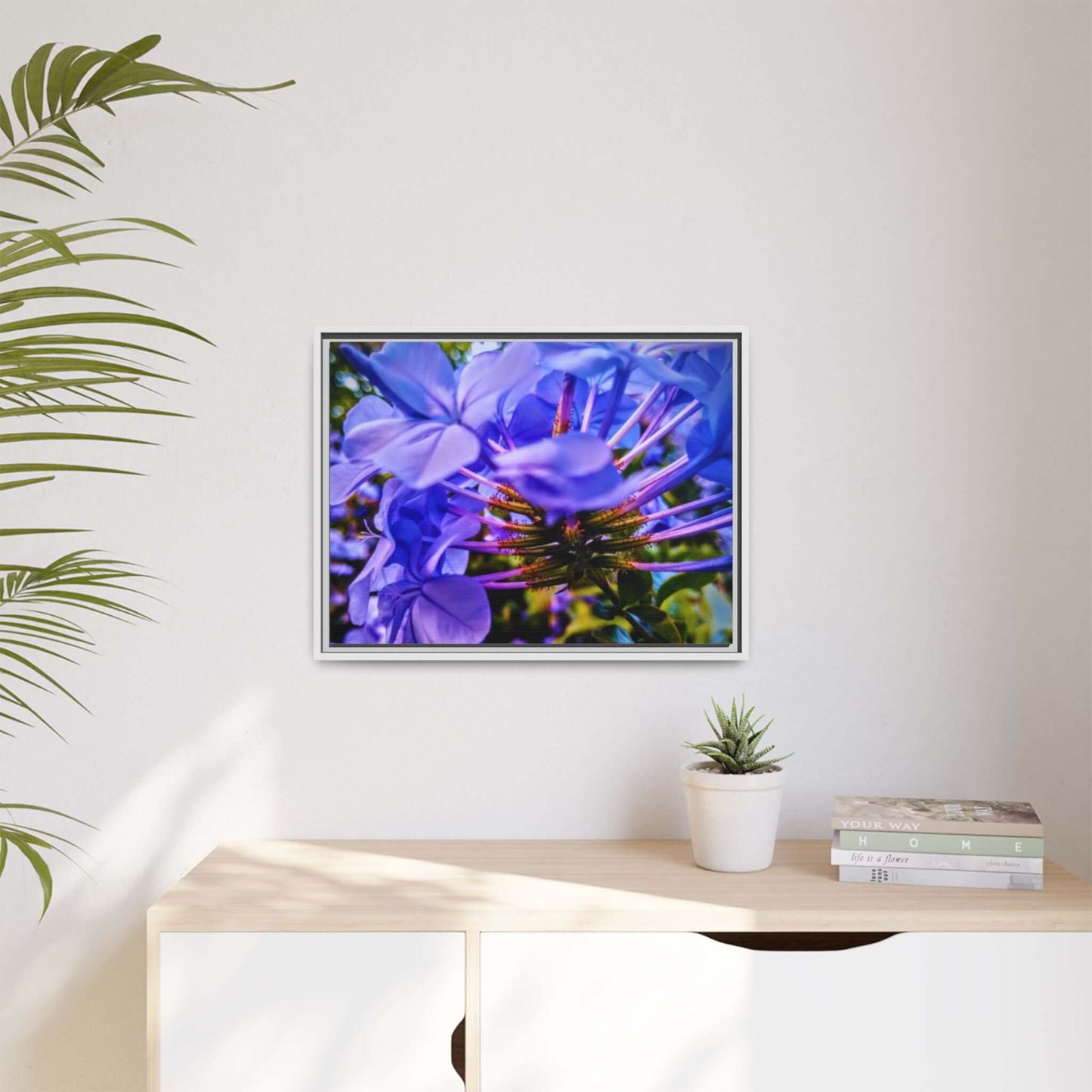 Blue Hydrangea Stem Matte Canvas Wall Art — Vibrant Close-Up Botanical Floral Print