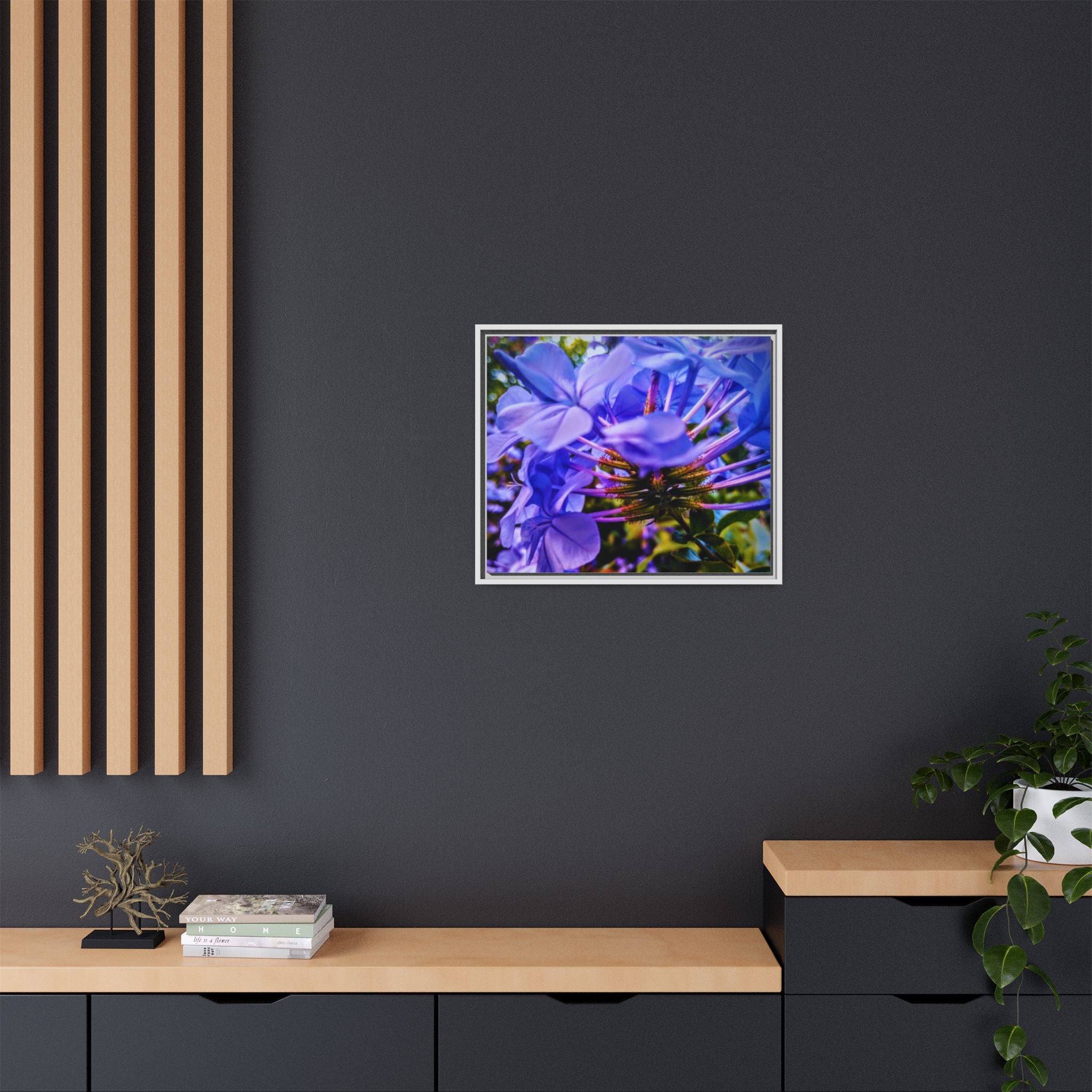 Blue Hydrangea Stem Matte Canvas Wall Art — Vibrant Close-Up Botanical Floral Print