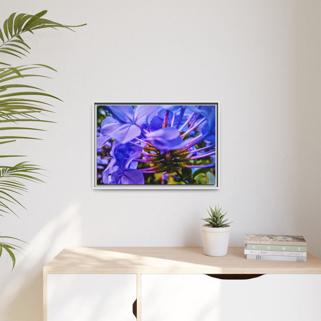 Blue Hydrangea Stem Matte Canvas Wall Art — Vibrant Close-Up Botanical Floral Print