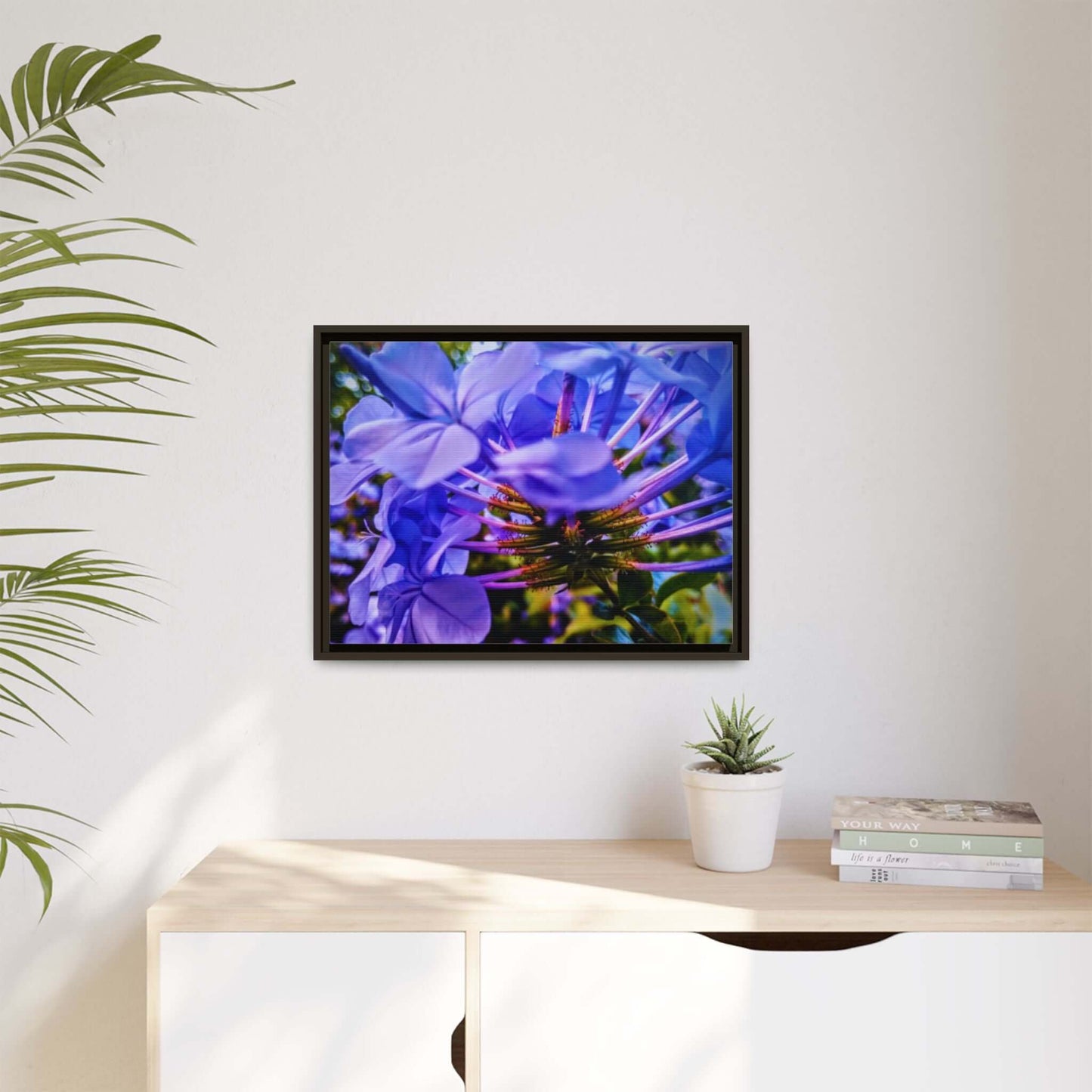 Blue Hydrangea Stem Matte Canvas Wall Art — Vibrant Close-Up Botanical Floral Print