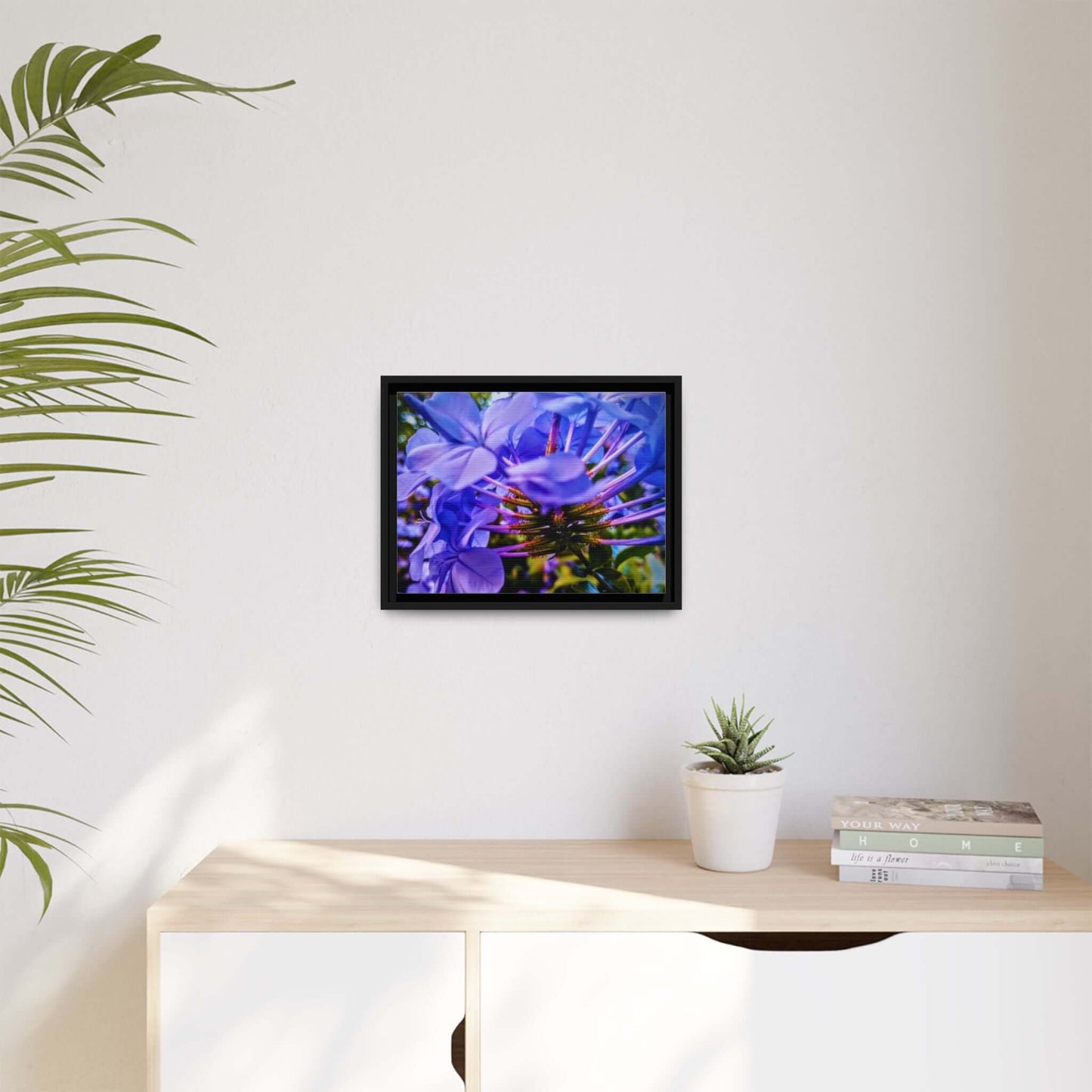Blue Hydrangea Stem Matte Canvas Wall Art — Vibrant Close-Up Botanical Floral Print