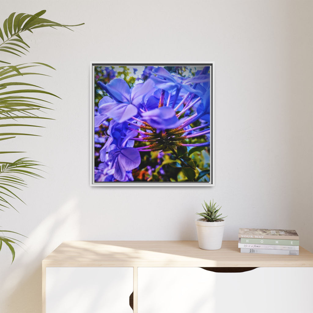 Blue Hydrangea Stem Matte Canvas Wall Art — Vibrant Close-Up Botanical Floral Print