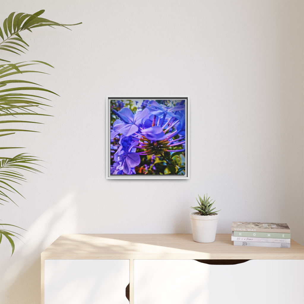Blue Hydrangea Stem Matte Canvas Wall Art — Vibrant Close-Up Botanical Floral Print