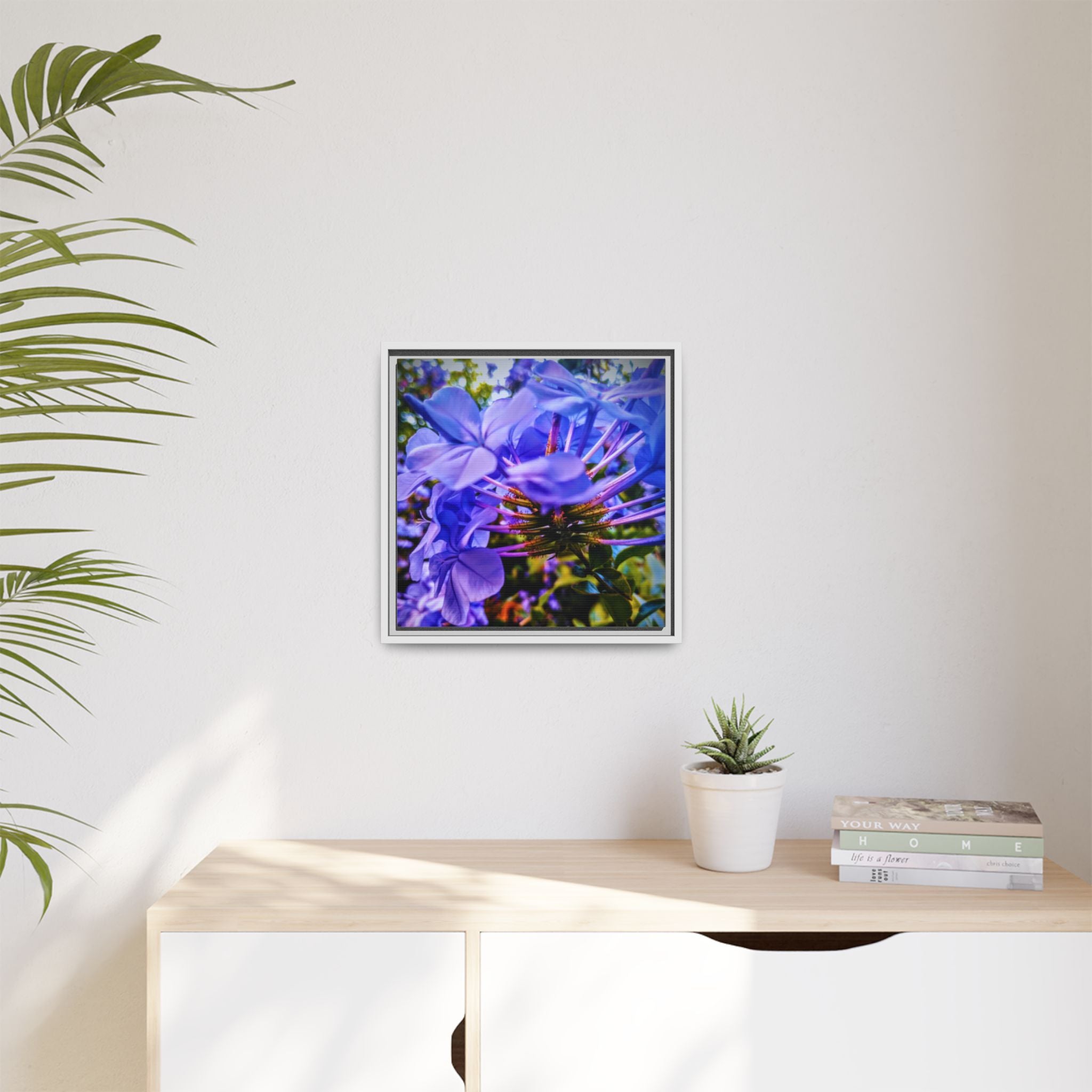 Blue Hydrangea Stem Matte Canvas Wall Art — Vibrant Close-Up Botanical Floral Print