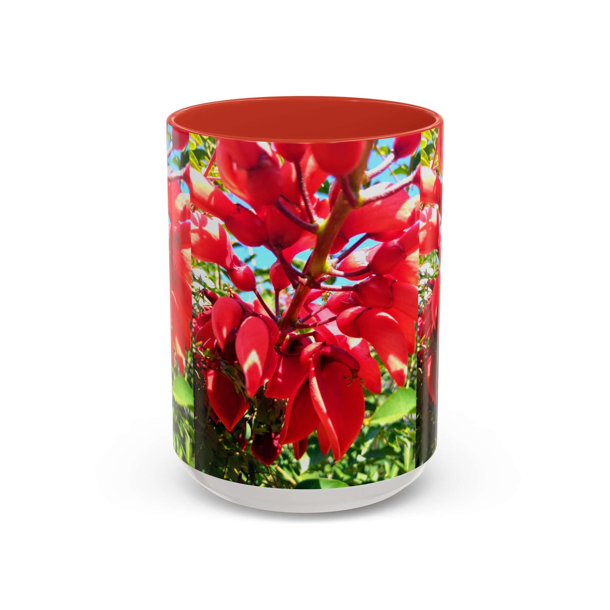 Red Cockspur Coral Tree Accent Coffee Mug – Vibrant Floral 11/15oz Gift