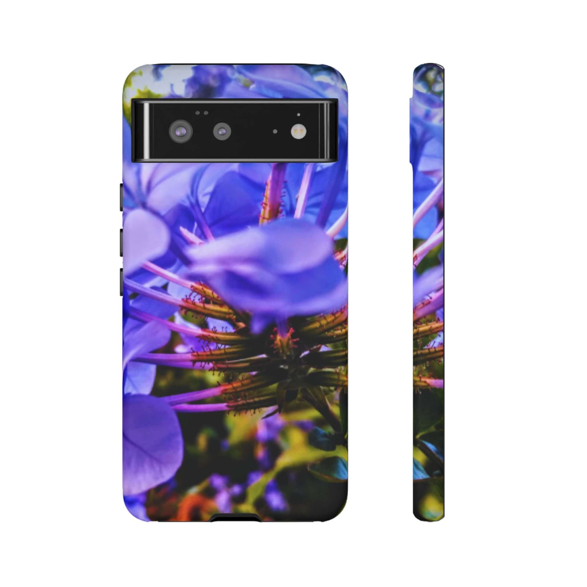 blue hydrangea stem protective case - Blue hydrangea stem protective case for phone with dual-layer protection and vivid blue floral print