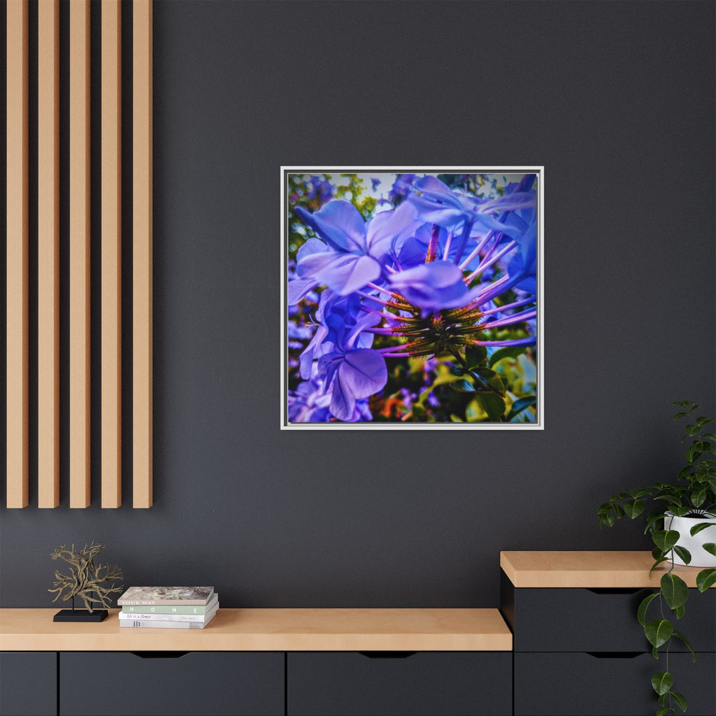 Blue Hydrangea Stem Matte Canvas Wall Art — Vibrant Close-Up Botanical Floral Print