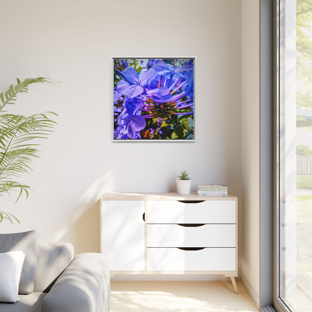 Blue Hydrangea Stem Matte Canvas Wall Art — Vibrant Close-Up Botanical Floral Print