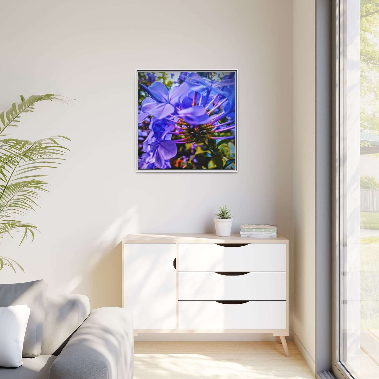 Blue Hydrangea Stem Matte Canvas Wall Art — Vibrant Close-Up Botanical Floral Print