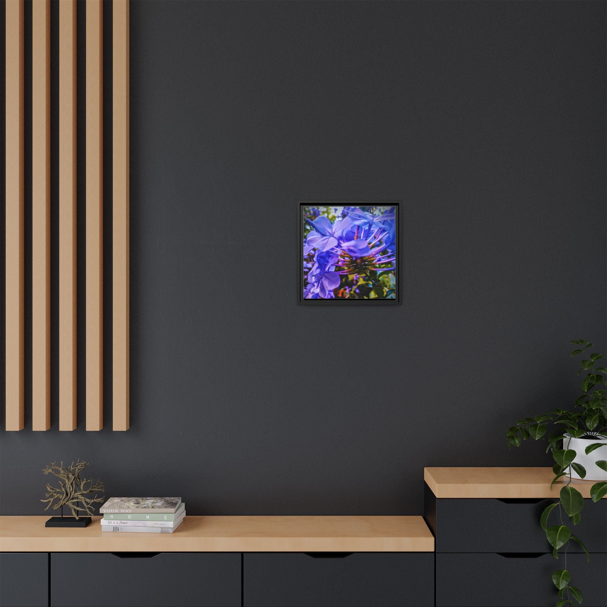 Blue Hydrangea Stem Matte Canvas Wall Art — Vibrant Close-Up Botanical Floral Print