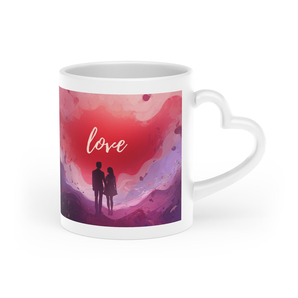 Love Silhouette Heart-Shaped Mug | Romantic Abstract Watercolor