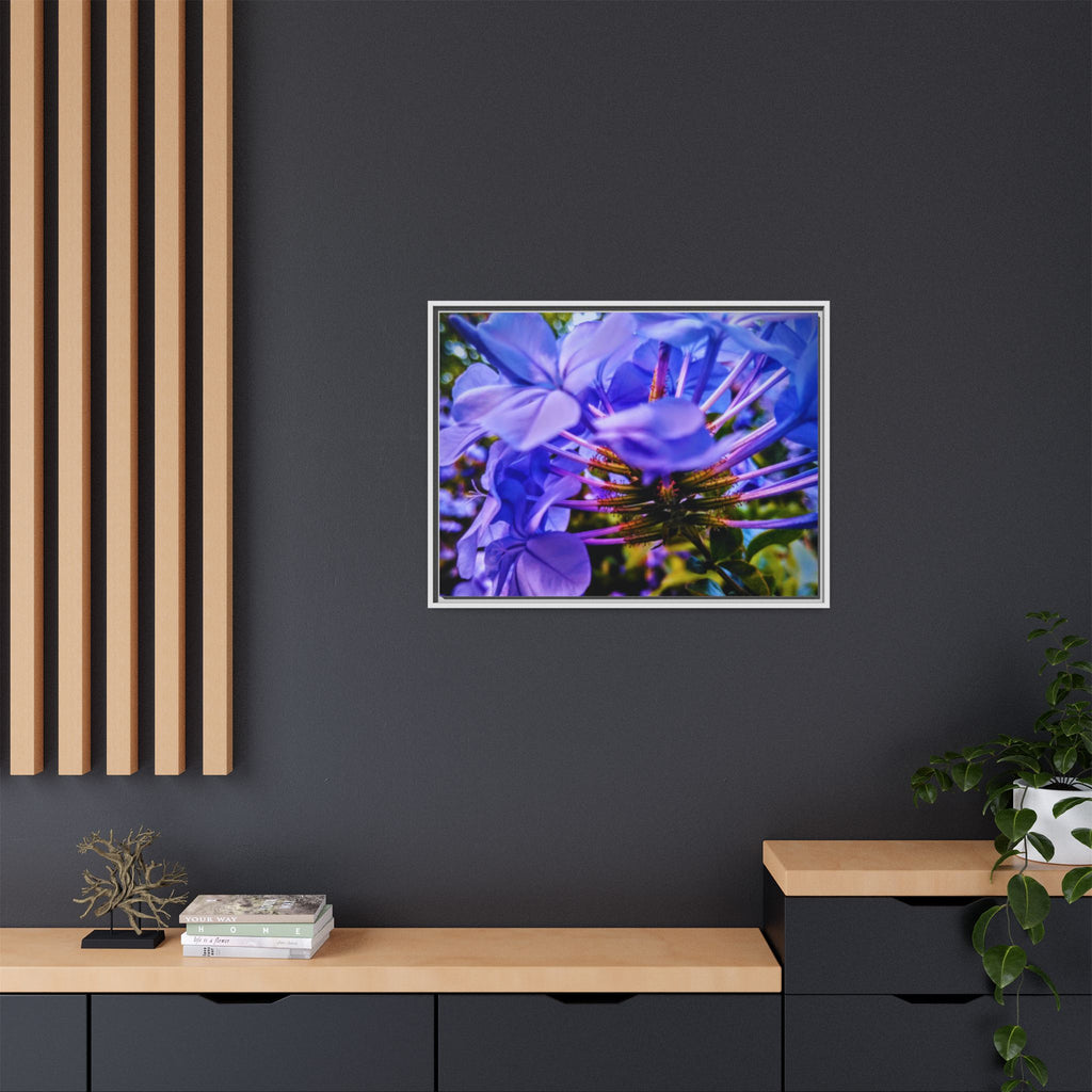 Blue Hydrangea Stem Matte Canvas Wall Art — Vibrant Close-Up Botanical Floral Print