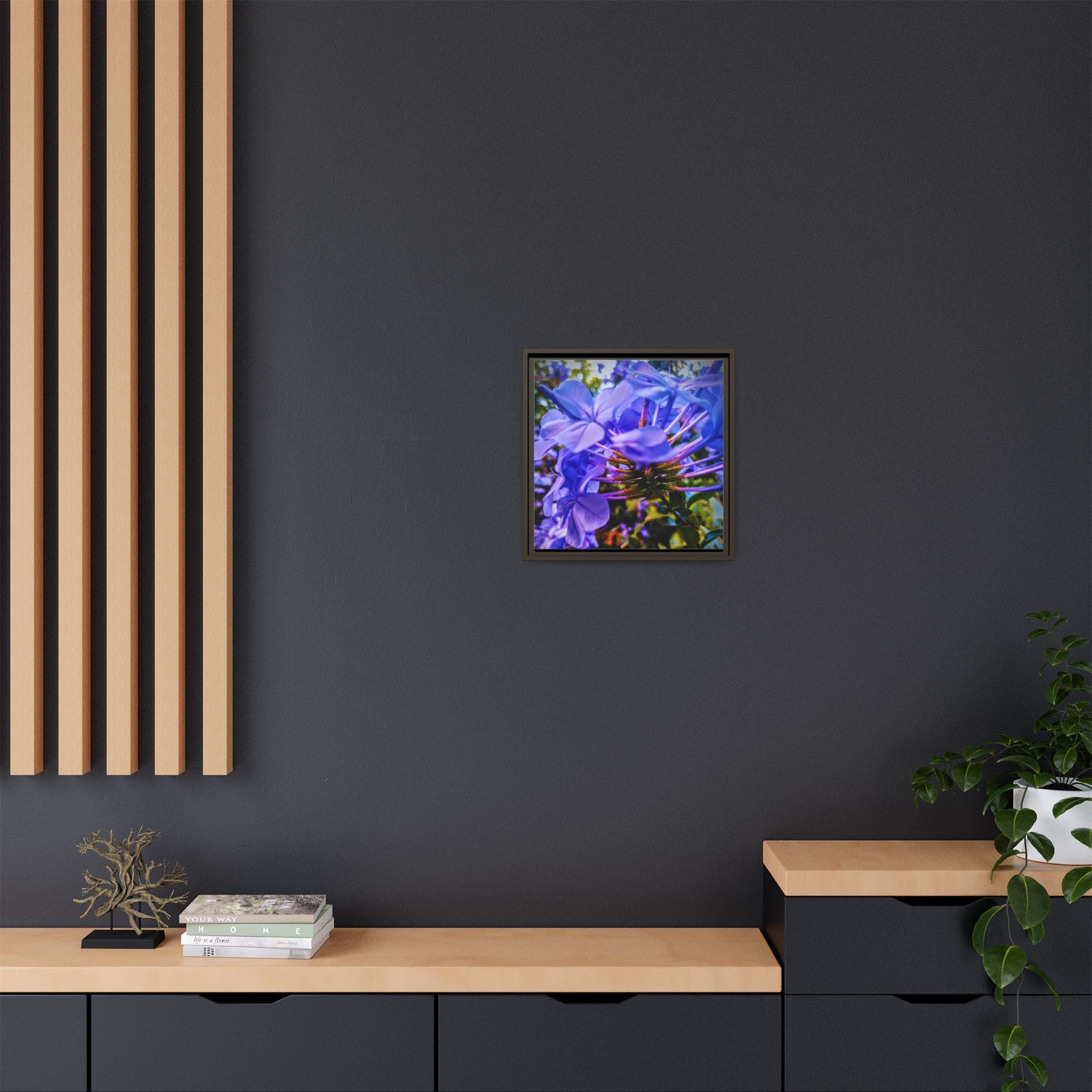 Blue Hydrangea Stem Matte Canvas Wall Art — Vibrant Close-Up Botanical Floral Print