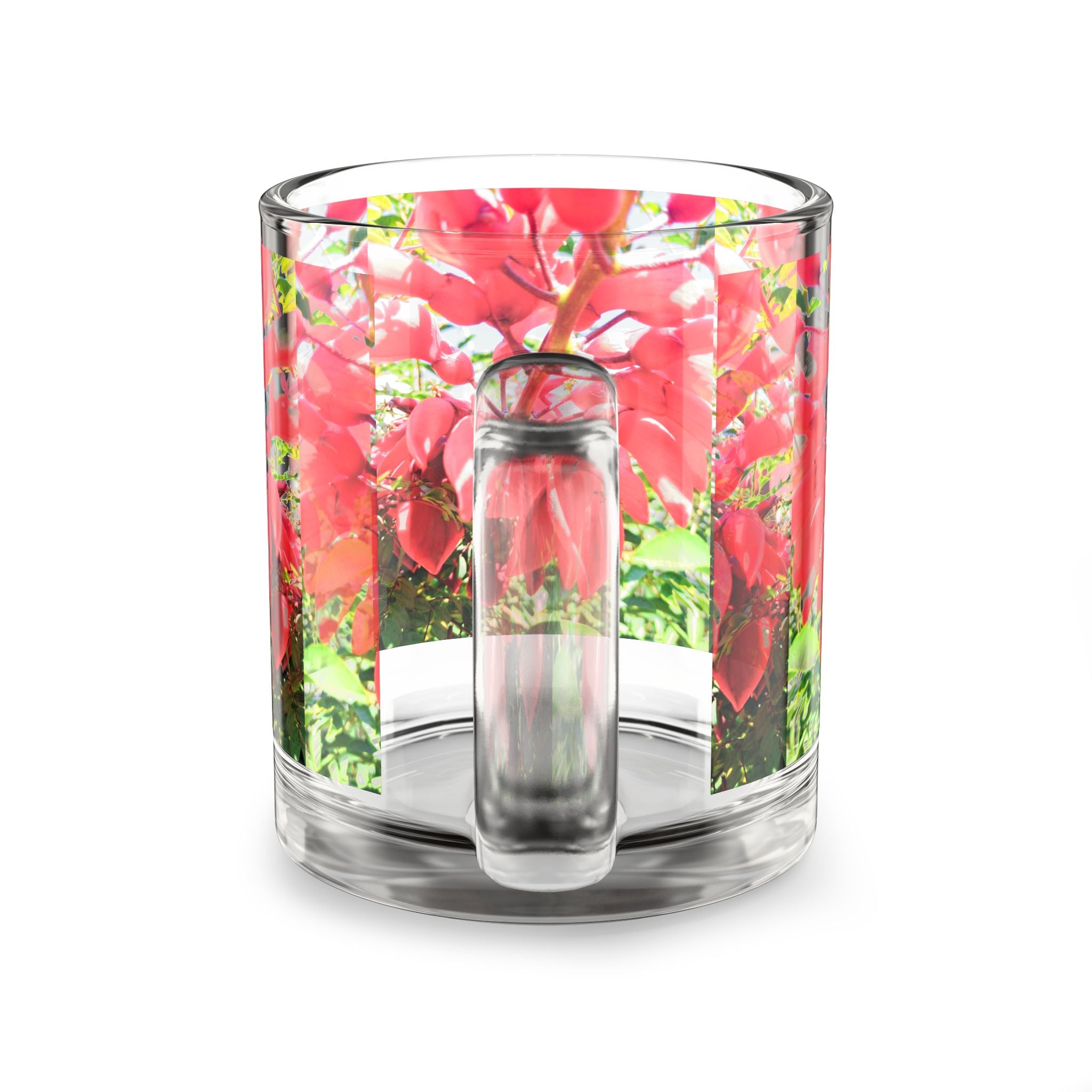 Red Cockspur Coral Tree Glass Mug — 10oz Botanical Coffee Cup