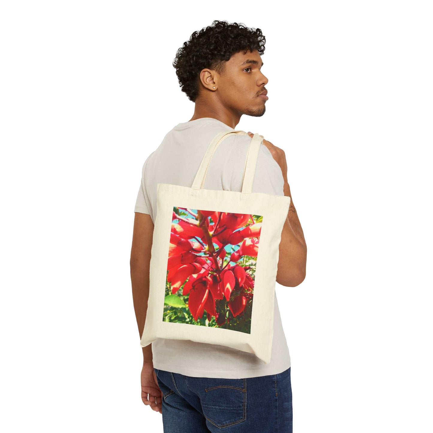 Red Cockspur Tree Art Tote Bag – Bold Botanical Print Canvas Shopping Bag – Perfect Plant Lover Gift