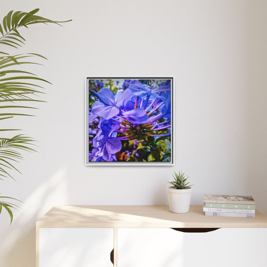 Blue Hydrangea Stem Matte Canvas Wall Art — Vibrant Close-Up Botanical Floral Print