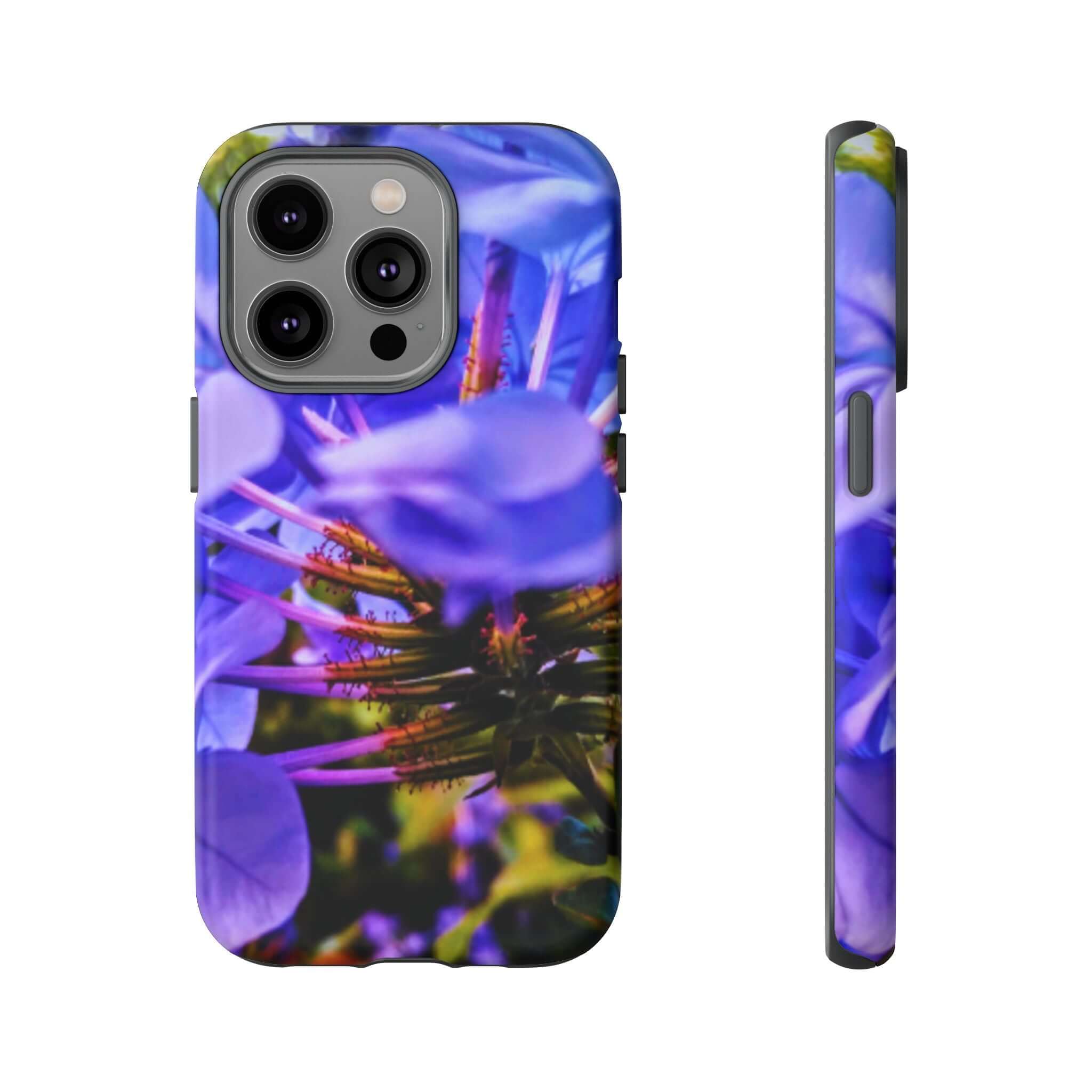 blue hydrangea stem protective case - Slim dual-layer phone case with blue hydrangea stem design, protective TPU liner, polycarbonate shell, outdoor-ready