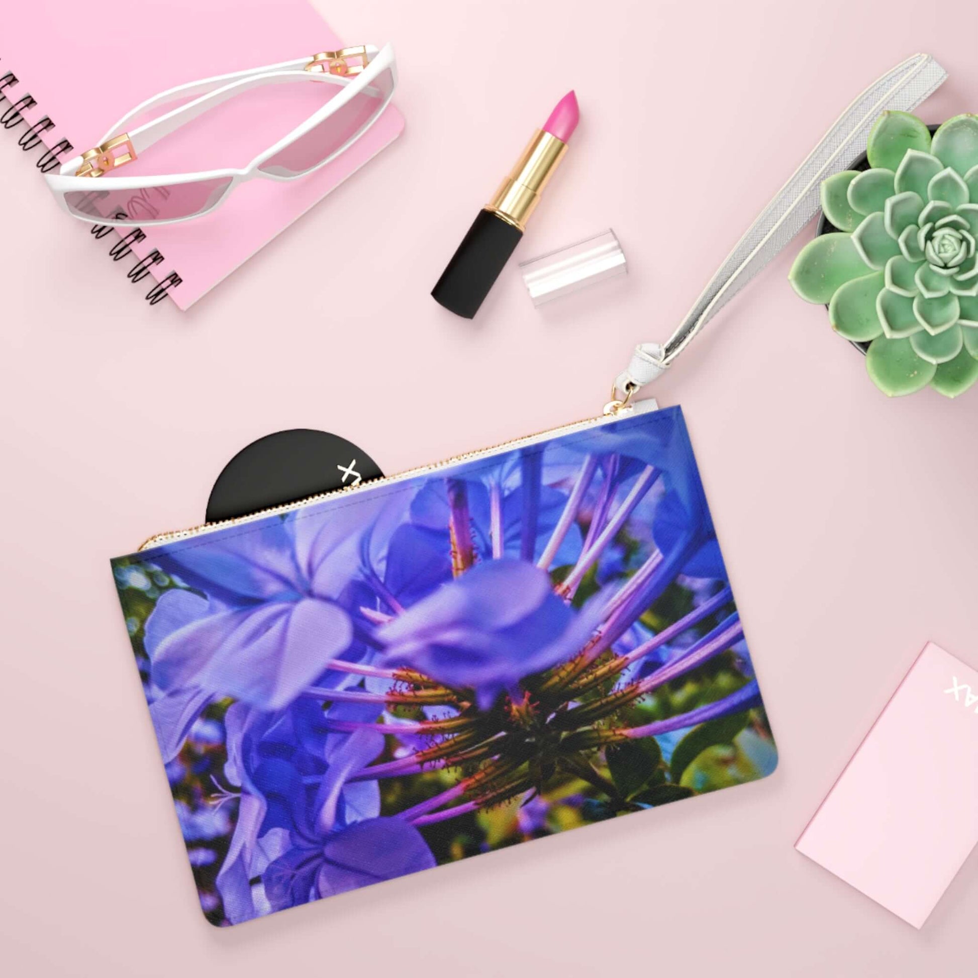 Blue Hydrangea Stem Clutch Bag