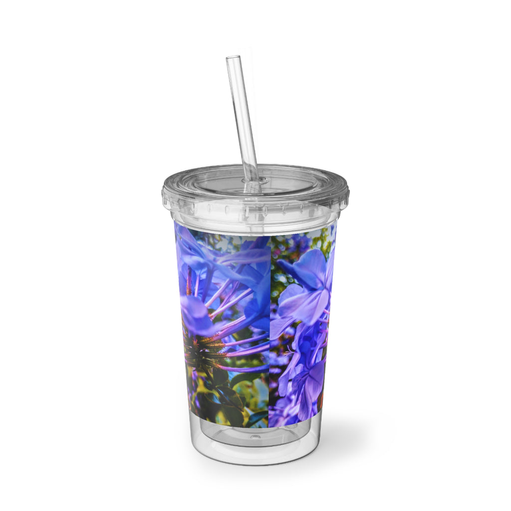 Blue Hydrangea Stem Acrylic Tumbler — Vibrant Purple Floral Print Reusable Cup