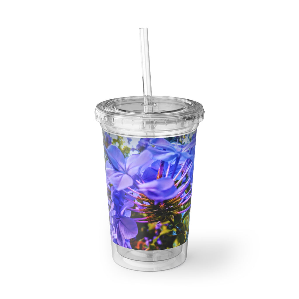 Blue Hydrangea Stem Acrylic Tumbler — Vibrant Purple Floral Print Reusable Cup