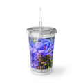 Blue Hydrangea Stem Acrylic Tumbler — Vibrant Purple Floral Print Reusable Cup