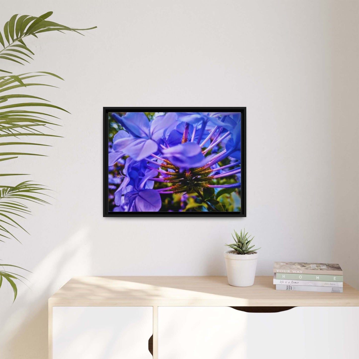 Blue Hydrangea Stem Matte Canvas Wall Art — Vibrant Close-Up Botanical Floral Print